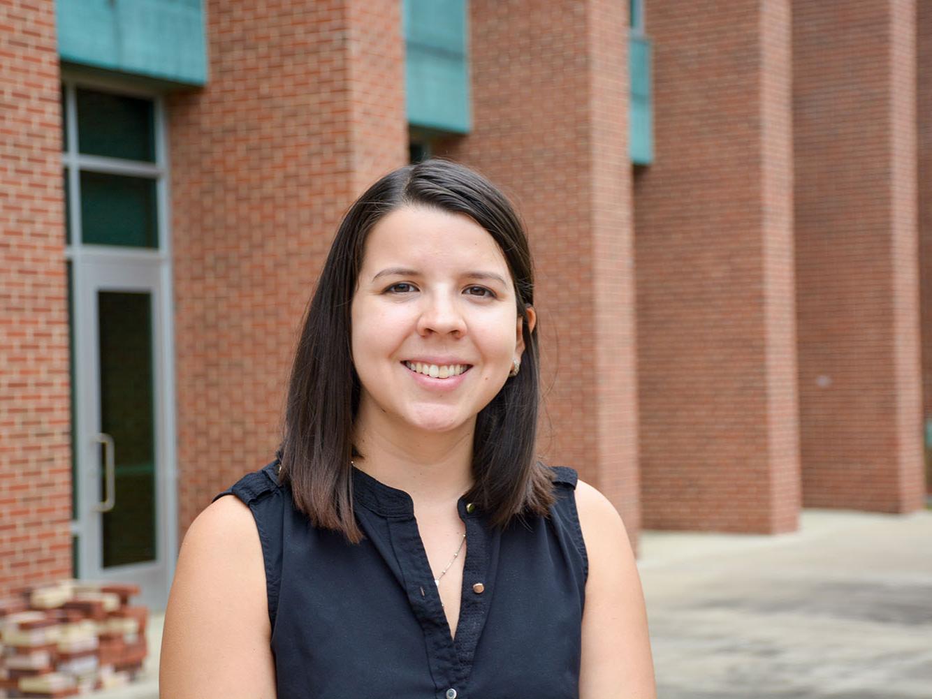 Photograph of Elena Vazquez outside of the Stuckeman Family Building
