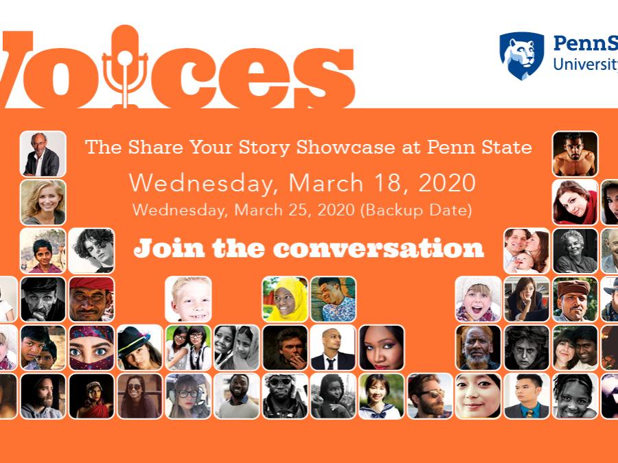 Voices: The Share Your Story Showcase at Penn State, flyer