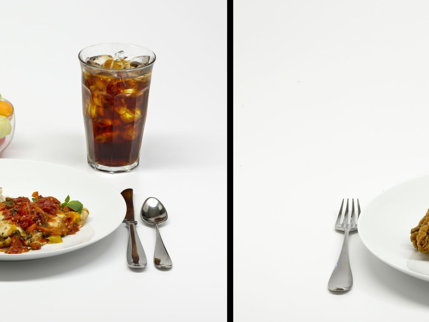 Plate of food and glass