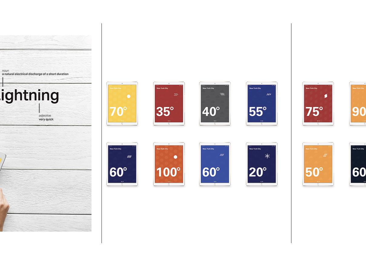 Three views of the Lightning App designed by Emily Watkins.