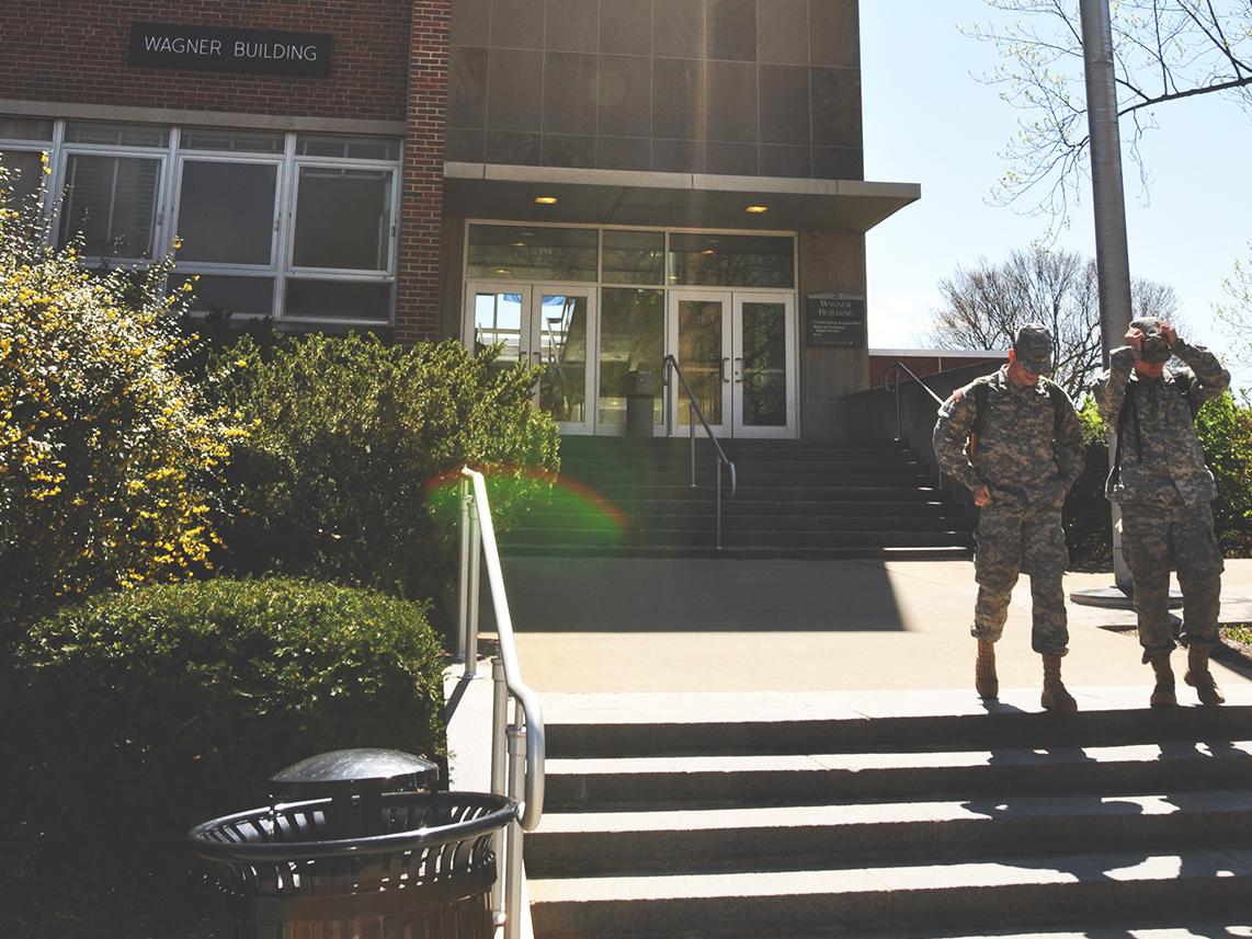 ROTC students leave Wagner buiding