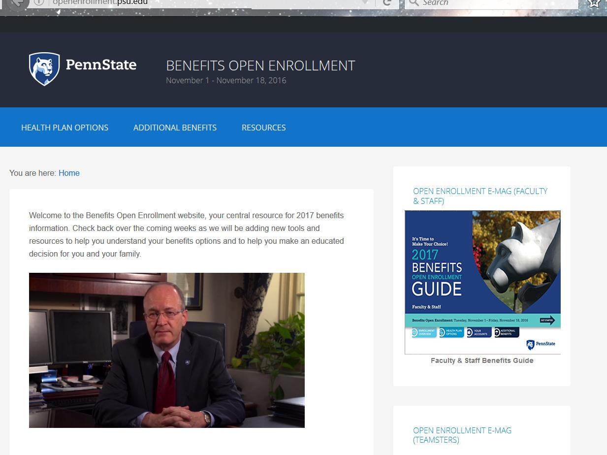 Image of the 2017 Benefits Open Enrollment microsite