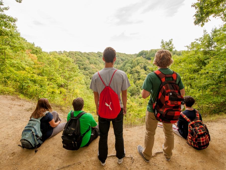 Students enjoy the view of Wintergreen Gorge at Penn State Erie, The Behrend College.