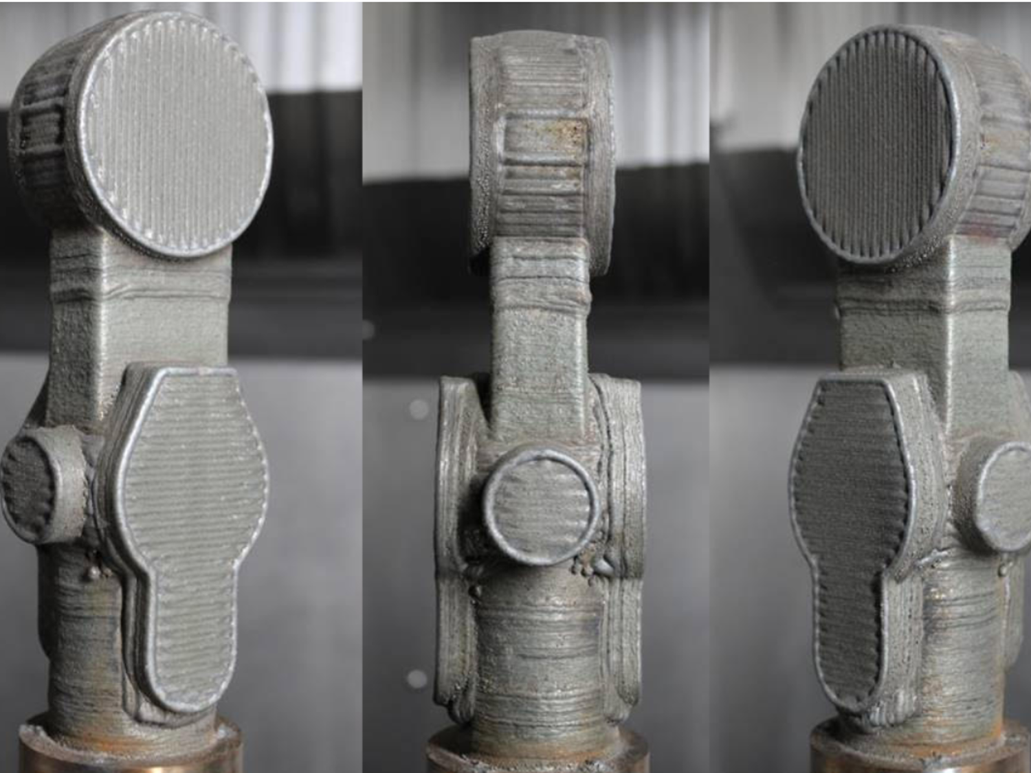 An image of metal printed part via five-axis additive manufacturing.