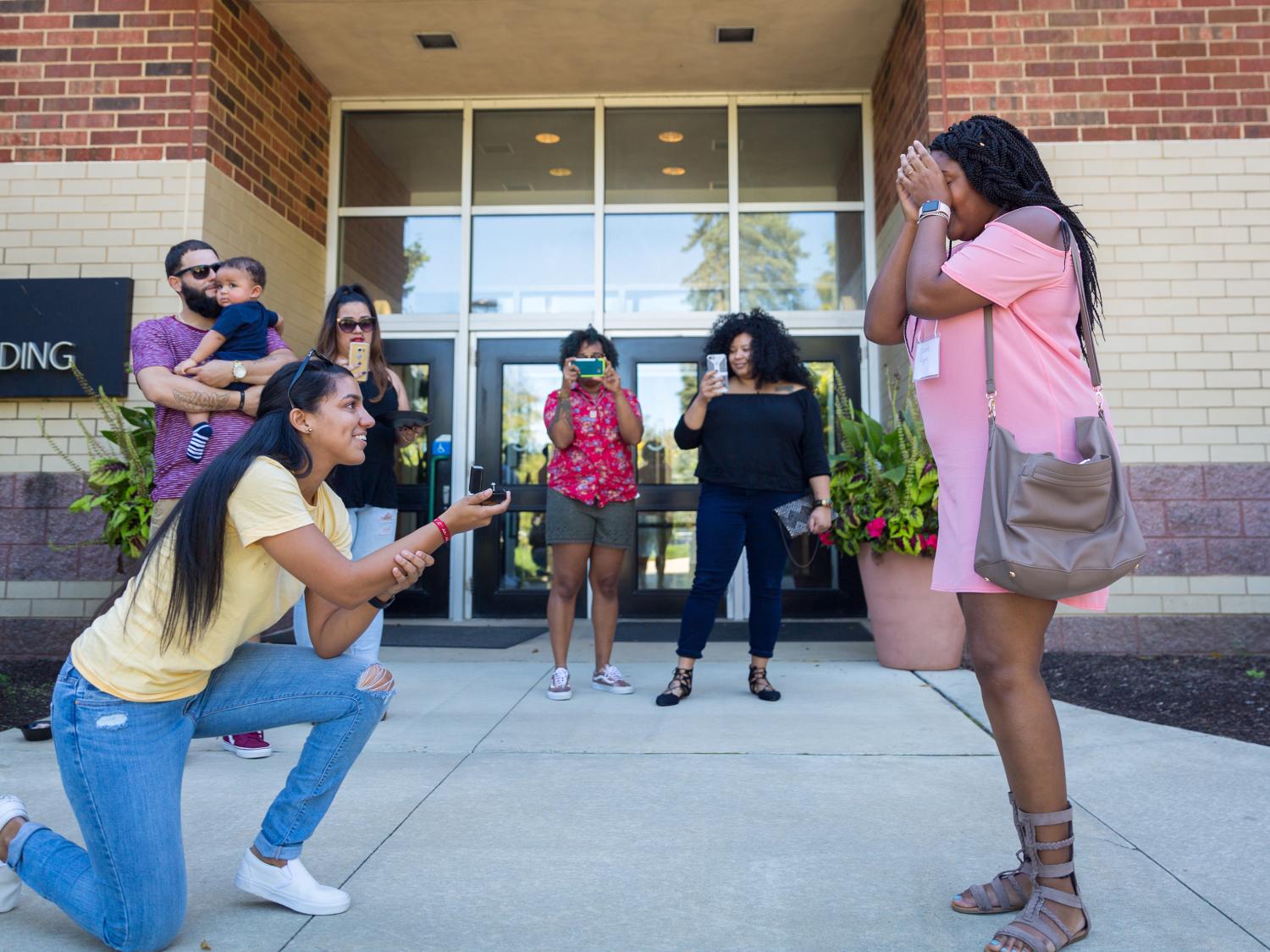 Two former Penn State Brandywine students get engaged on campus. 