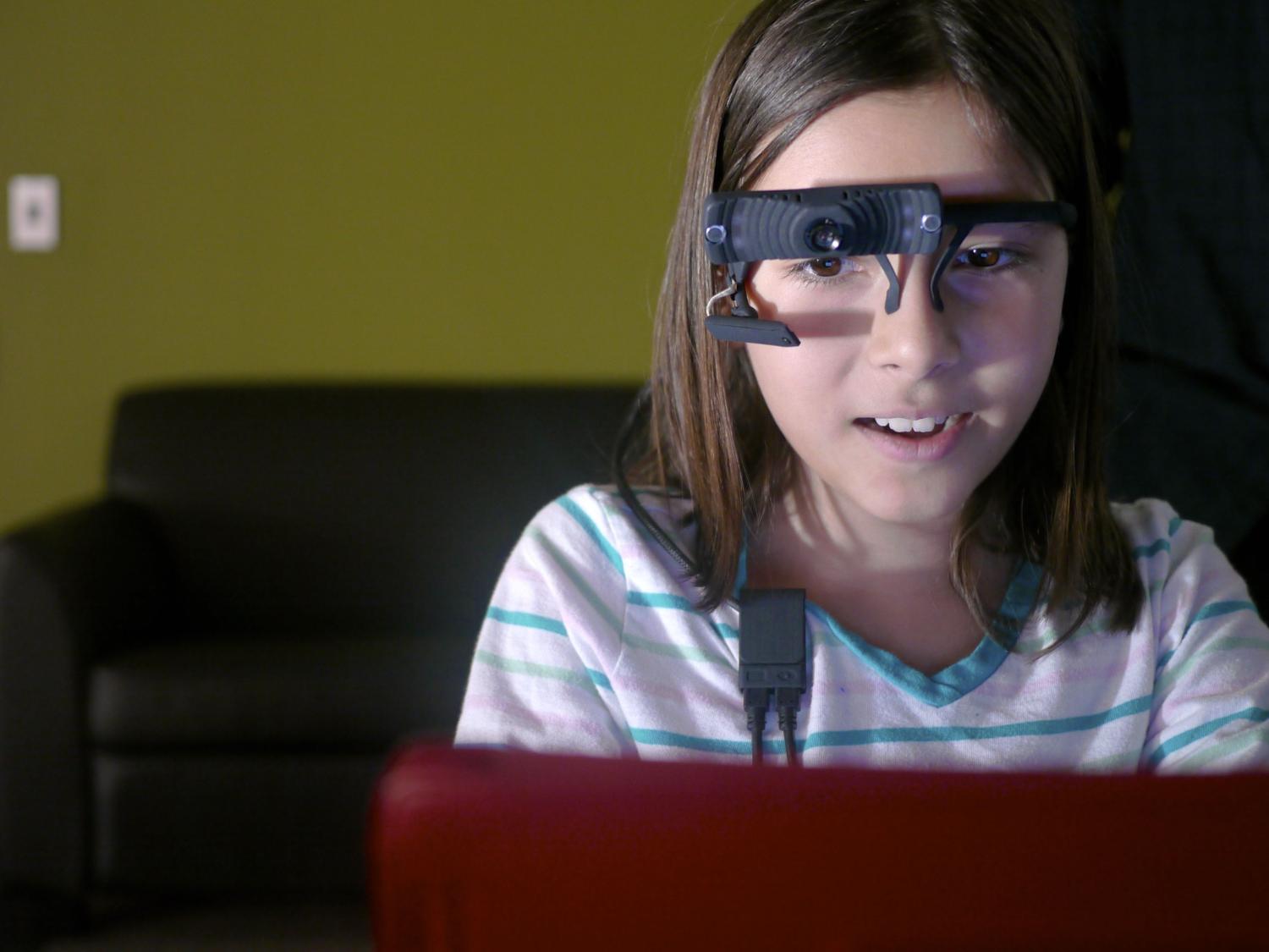 Participant wearing mobile eye tracker