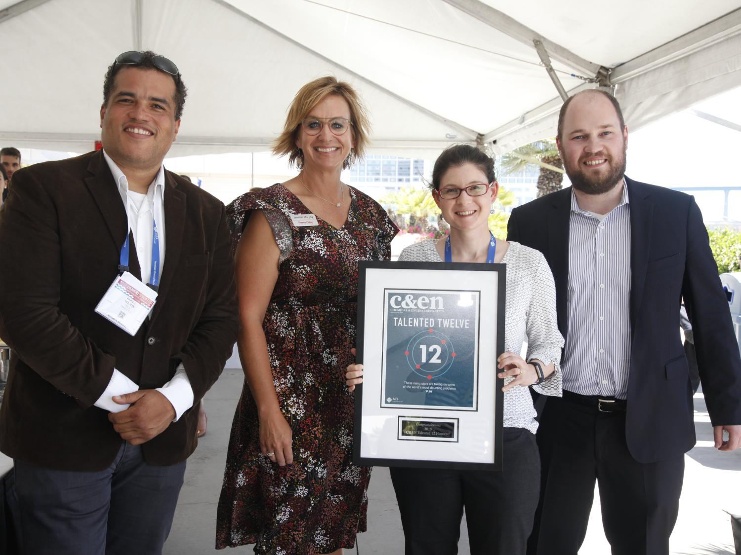 Lauren Zarzar, second from right, receives her Talented 12 award at the American Chemical Society Fall 2019 National Meeting in San Diego.