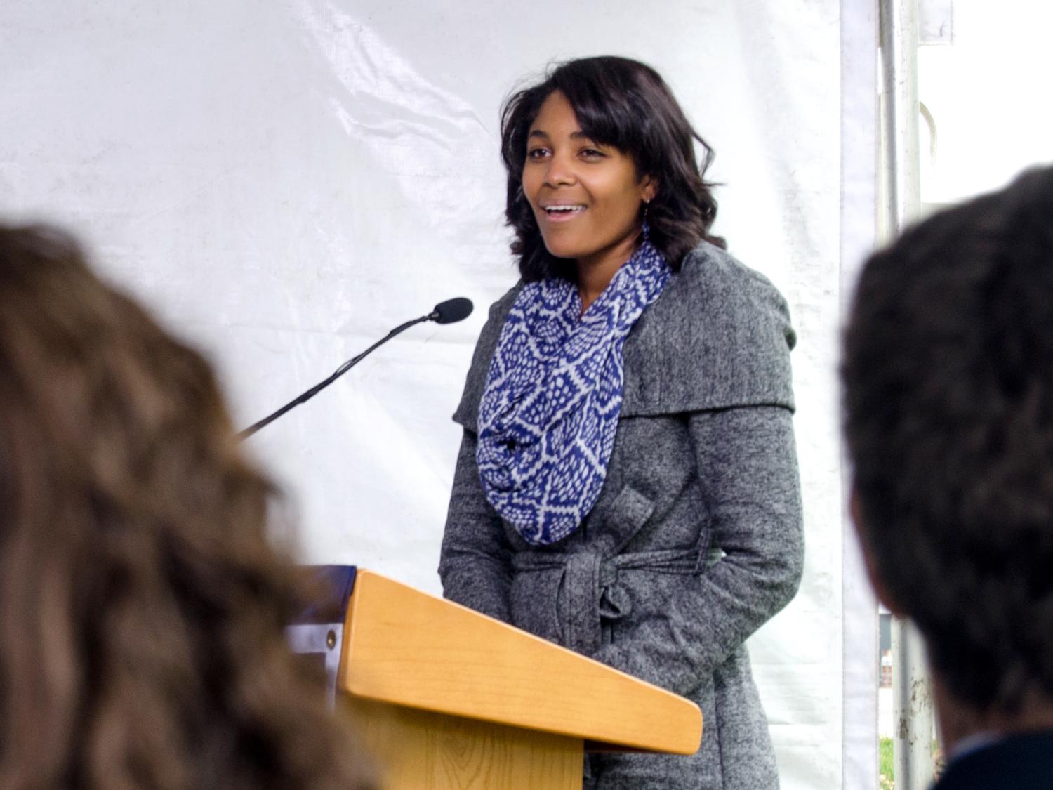 Morgan Delaware speaking at the 2013 class gift dedication