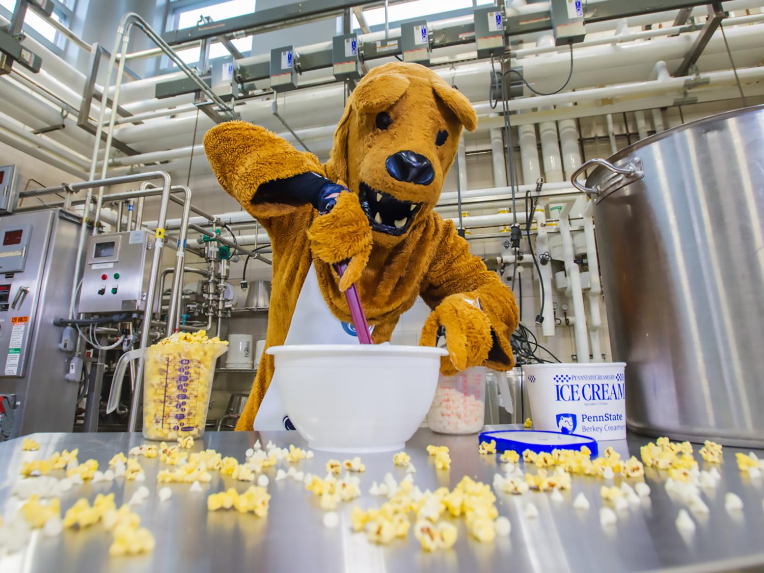 Nittany Lion mascot with White Out ice cream