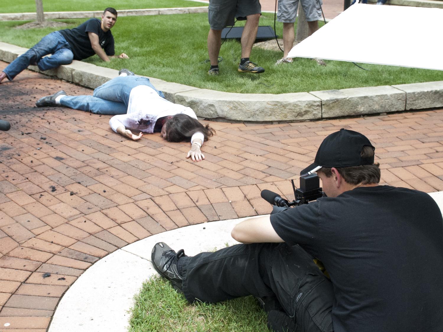 filming a scene from active shooter video