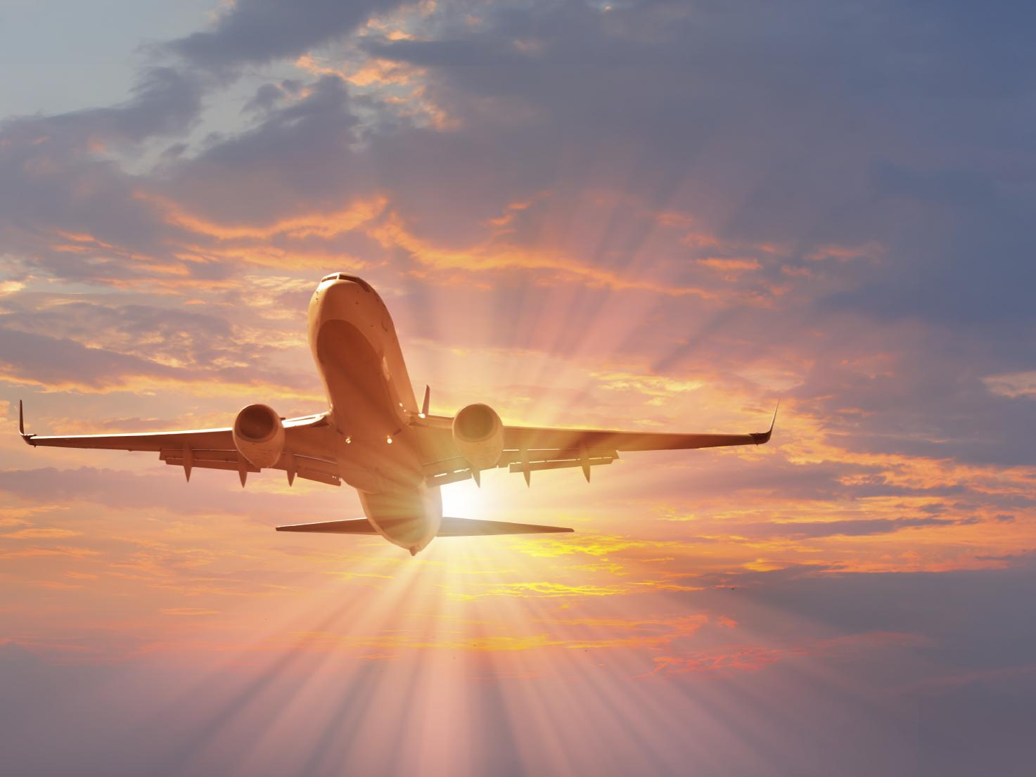 airplane with sunrise