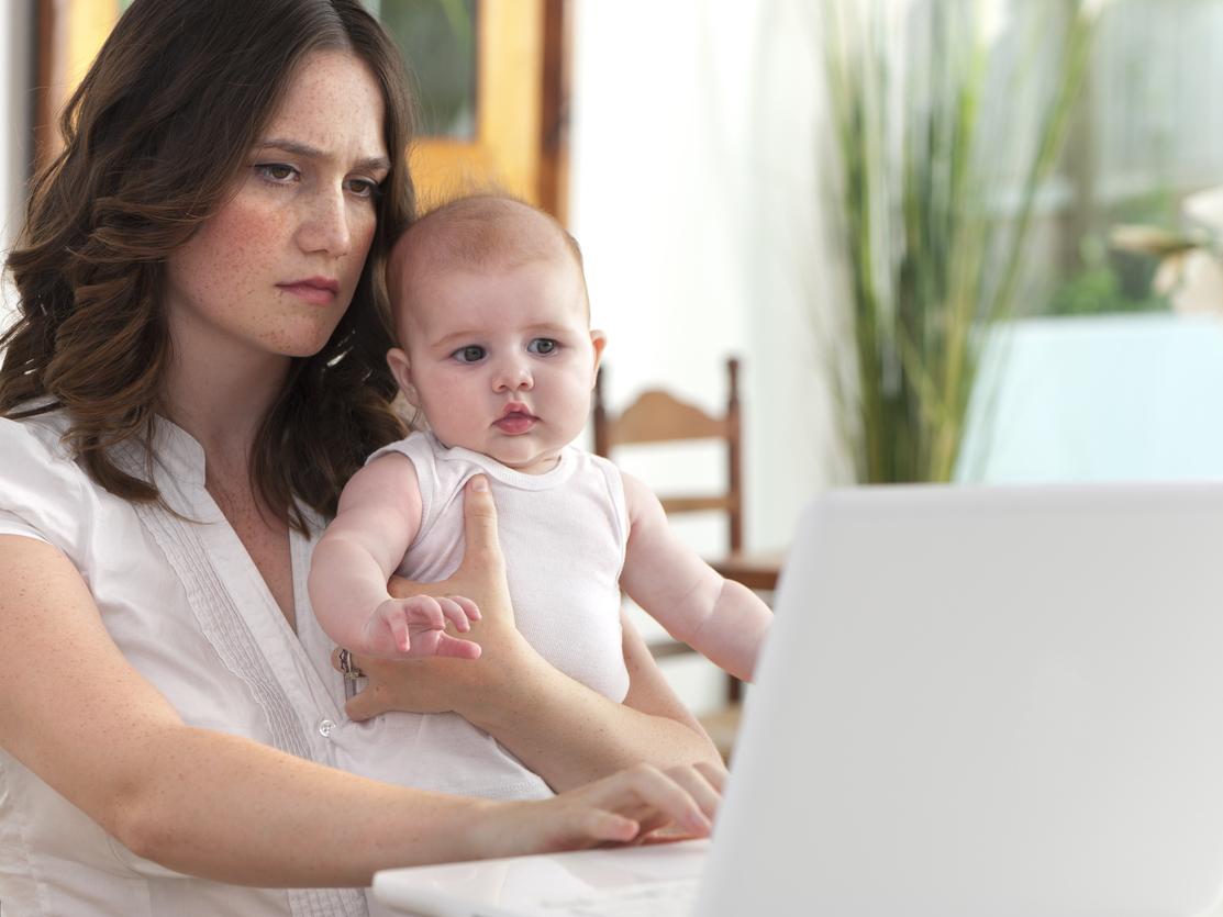 anxious mom and baby