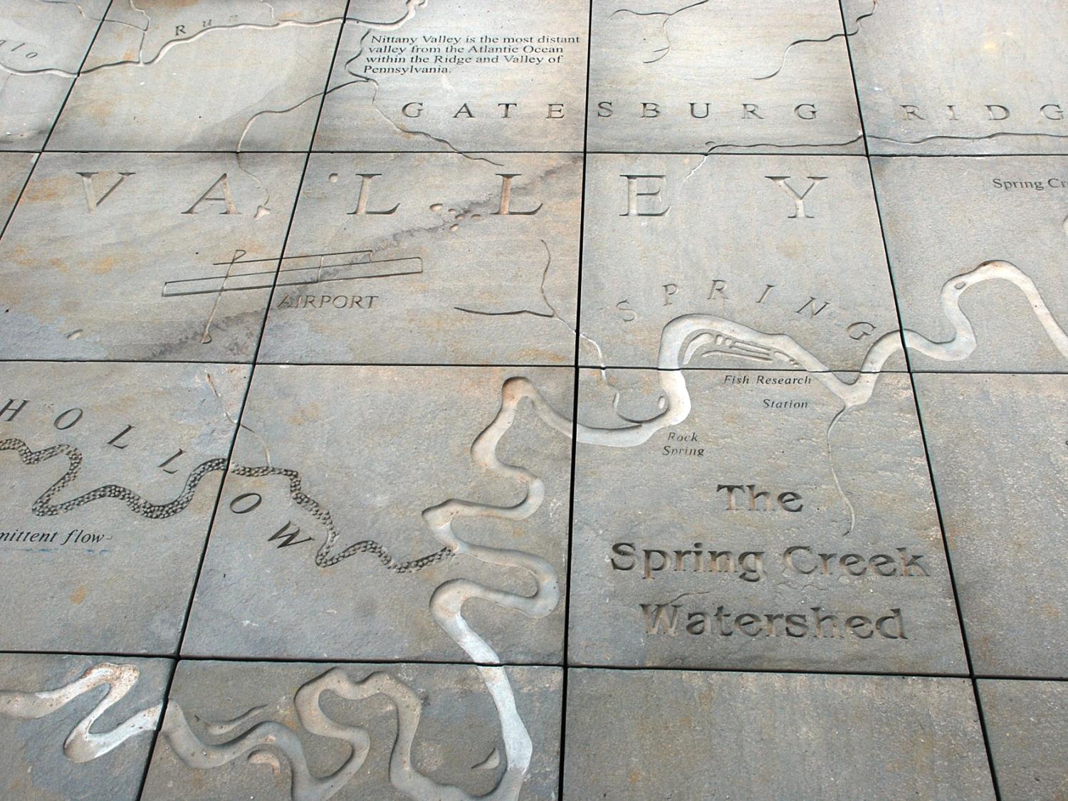 A closeup of Stacy Levy's "Ridge and Valley" sculpture at The Arboretum at Penn State