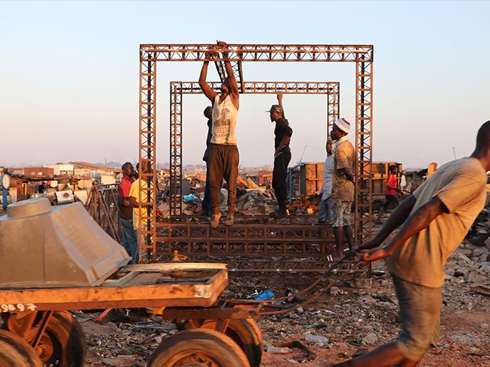 African students building a spacecraft in the maker space.