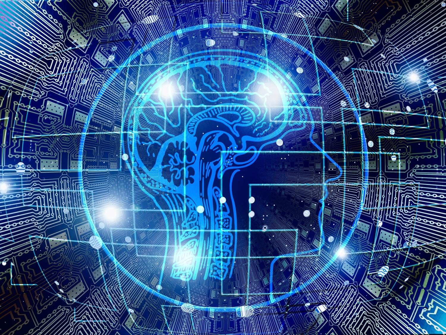 Illustration of data entering a digital mock-up of a human head