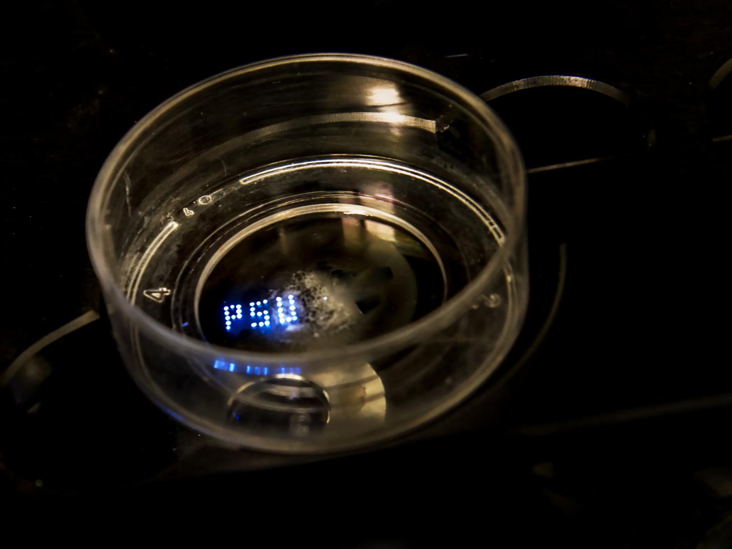 Petri dish with PSU printed in spheroids on the bottom