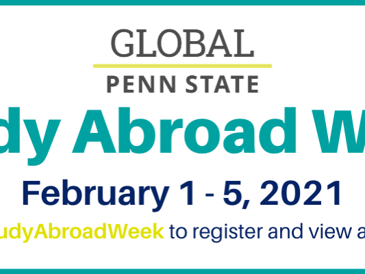 A banner advertising Study Abroad Week, February 1st-5th, 2021