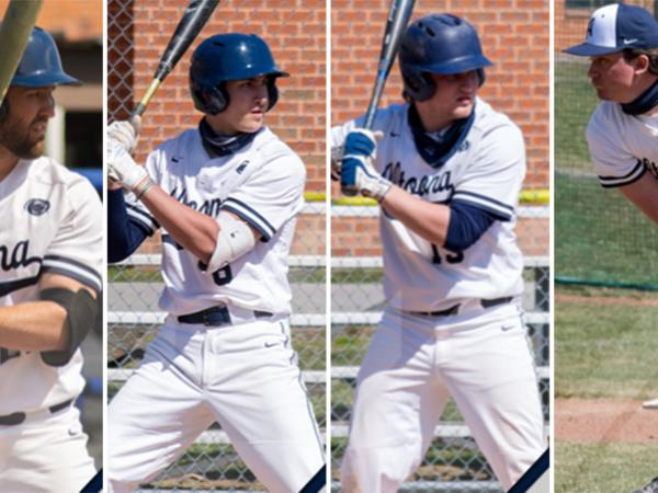 Baseball players Catcher Cumming, Jake Hillard, Jared Ennis, and Kyle Glass.