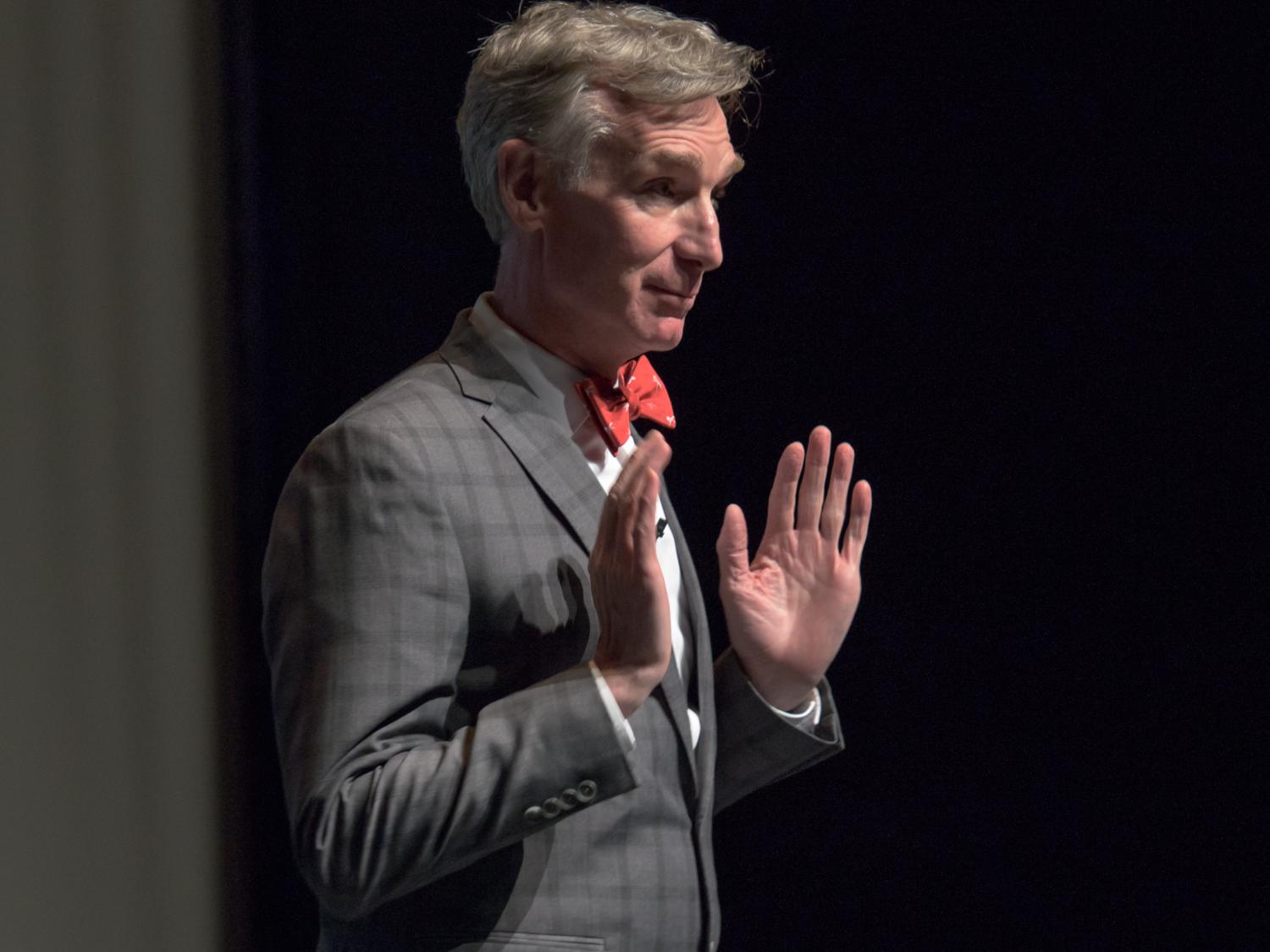 The Science Guy, Bill Nye, speaks to a sold-out crowd at Eisenhower Auditorium, Nov. 18, 2015.