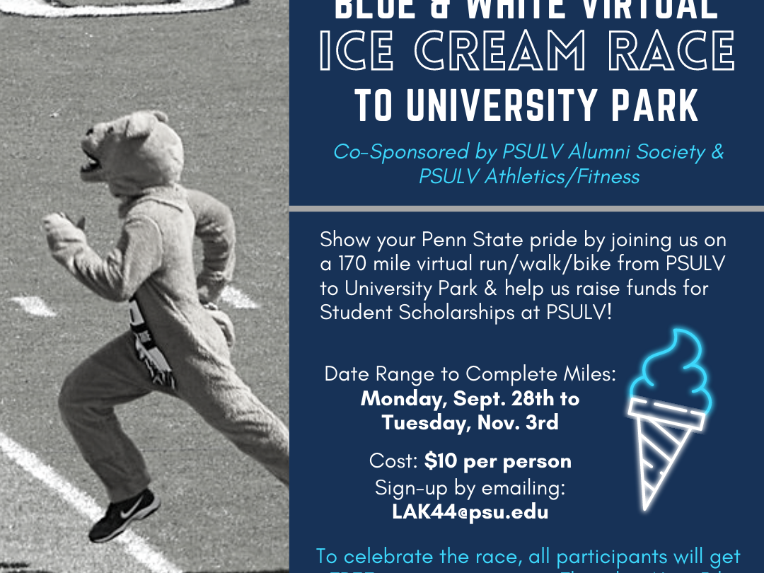 flyer for blue and white virtual ice cream race