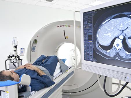 A patient undergoes a brain scan.