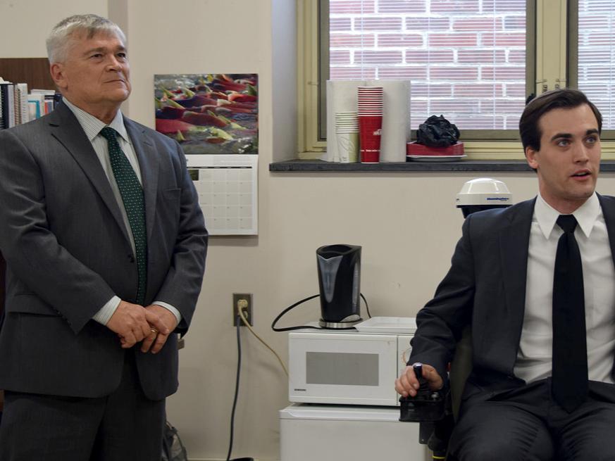 President Eric Barron and EE student Chris Miller