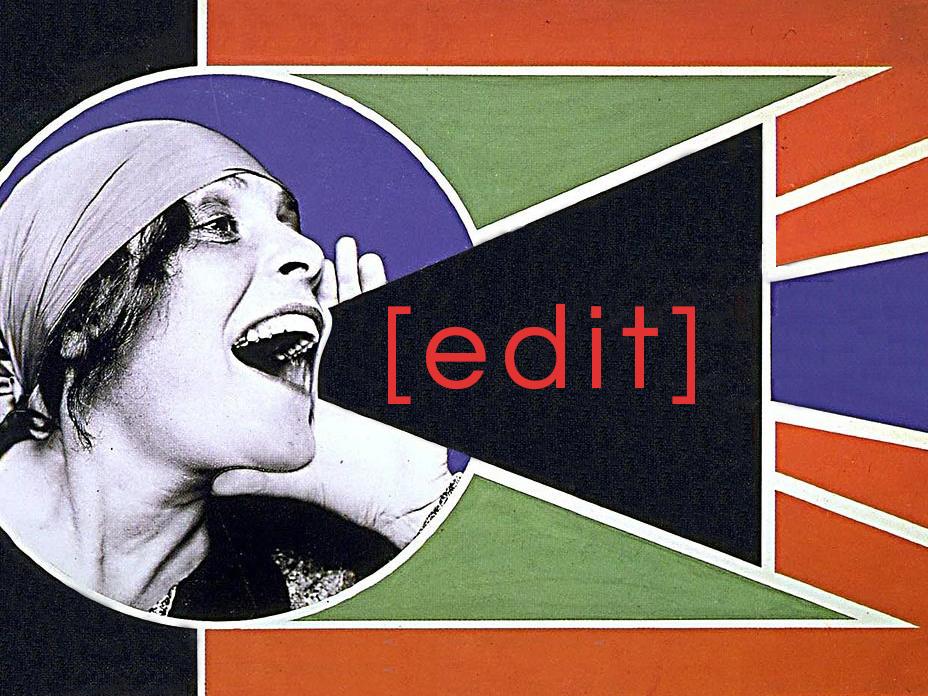 photoillustration of woman with hand aside her open mouth, with the word "edit" to the right of her mouth