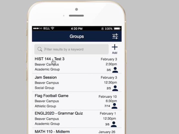 A cell phone screen with an app displayed.