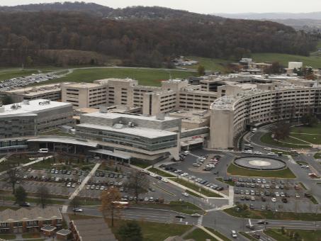 An aerial view of the campus of the Milton S. Hershey Medical Center