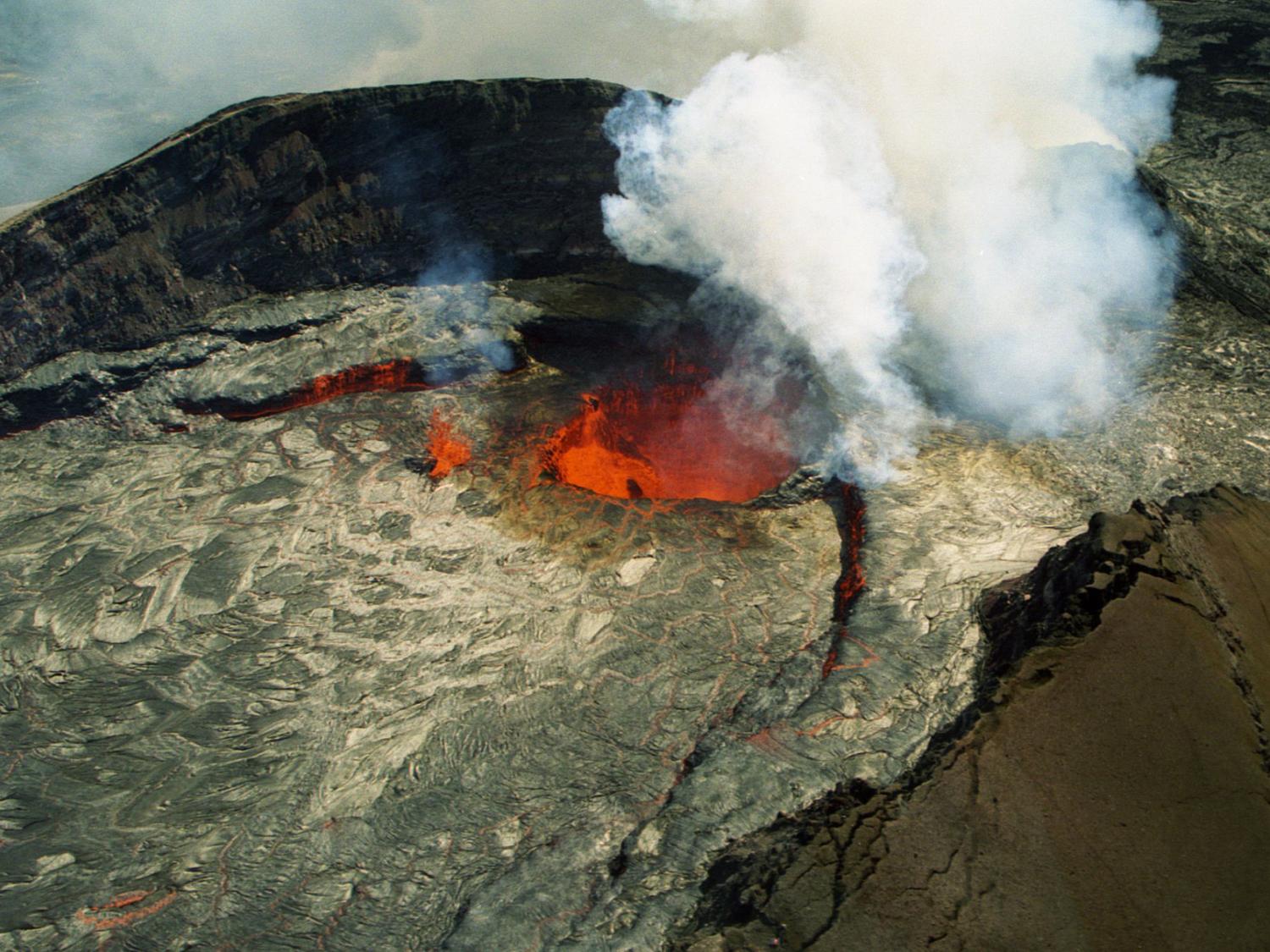 Aerial view of the magma vent of Kilauea volcano