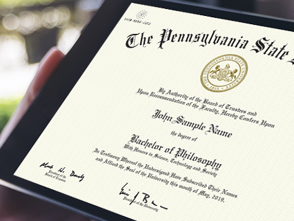 Close-up of a sample Penn State CeDiploma displayed on a tablet screen.