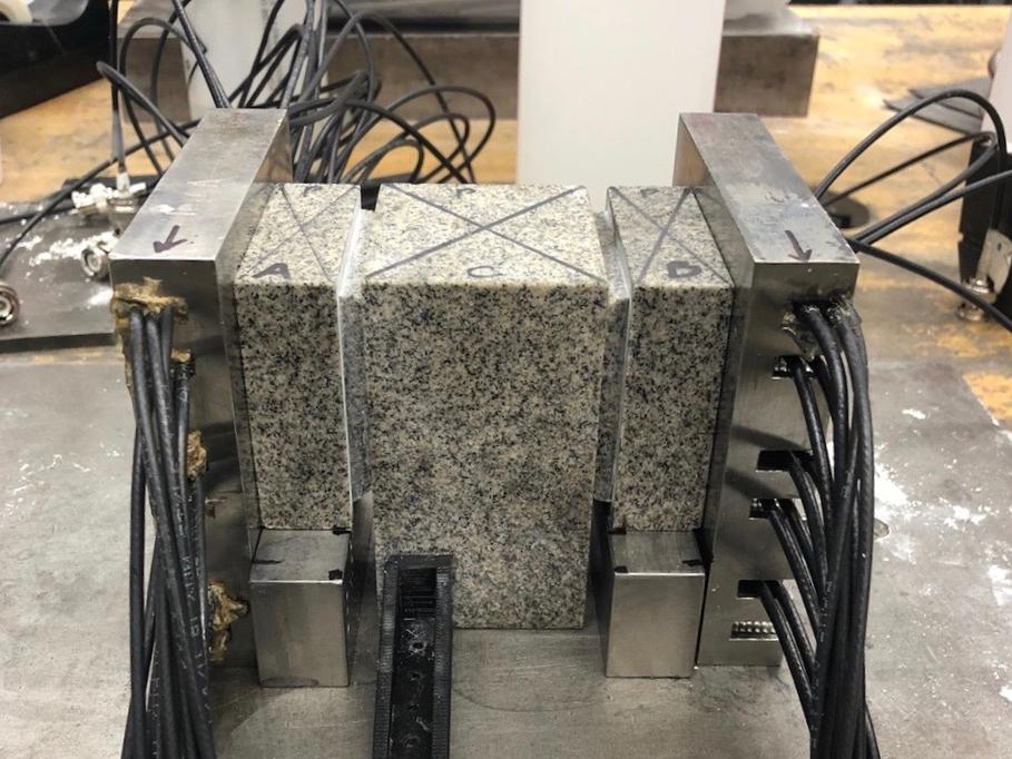 Double-direct shear configuration consisting of three granite blocks