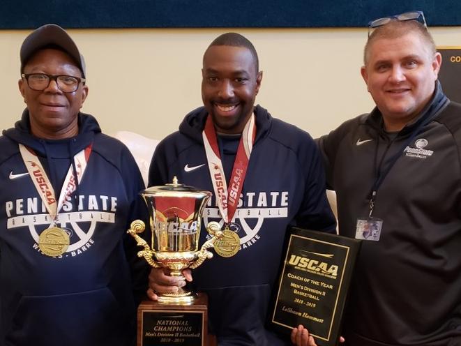 Assistant Coach Leroy Hammett, Head Coach LeShawn Hammett, Athletic Director Scott Miner
