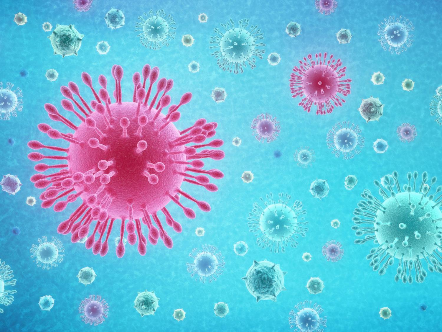 Conceptual illustration of the coronavirus as if it were observed from a microscope.