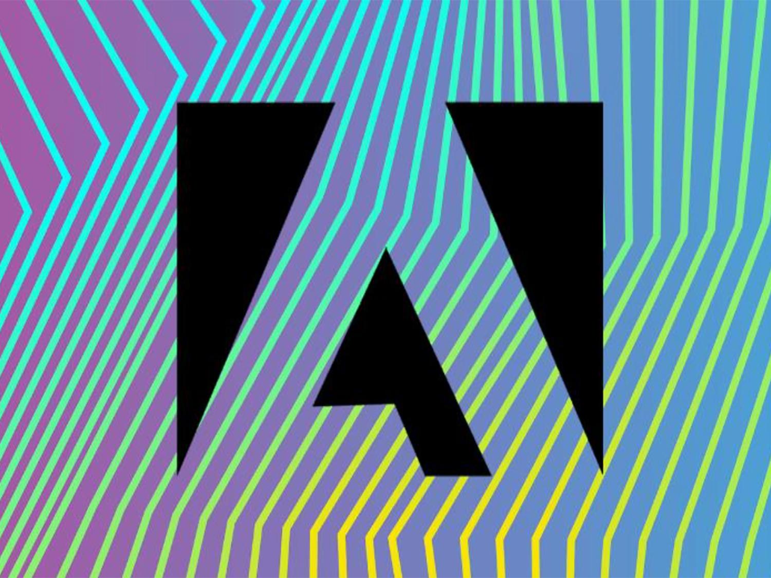 Adobe logo in front of a neon-colored background