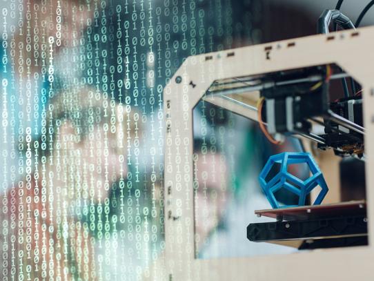 Stock image of data and manufacturing parts.