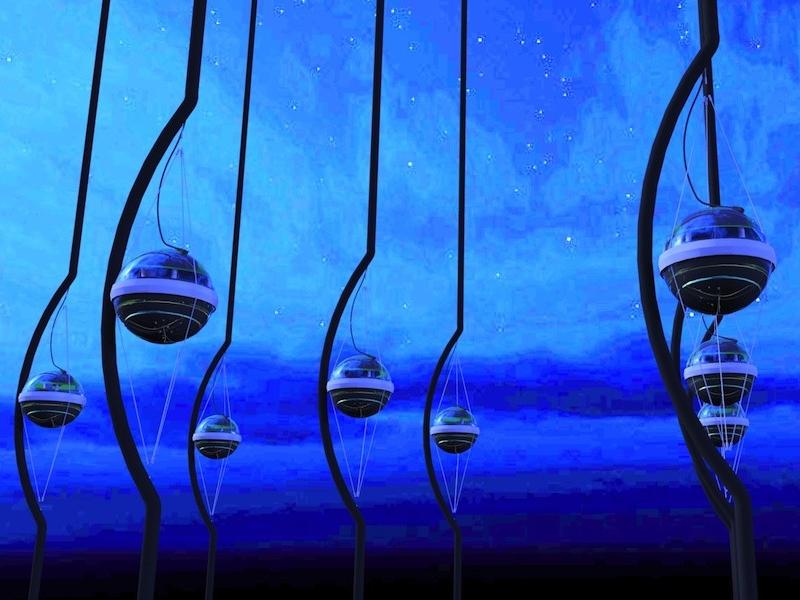 An artistic rendering of the DOMs in ice