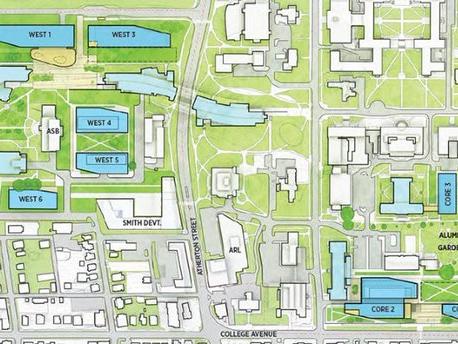 Sketch of planned facilities master plan for the College of Engineering. 