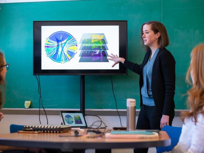 Assistant Professor Caitlin Grady explains a model to her research group