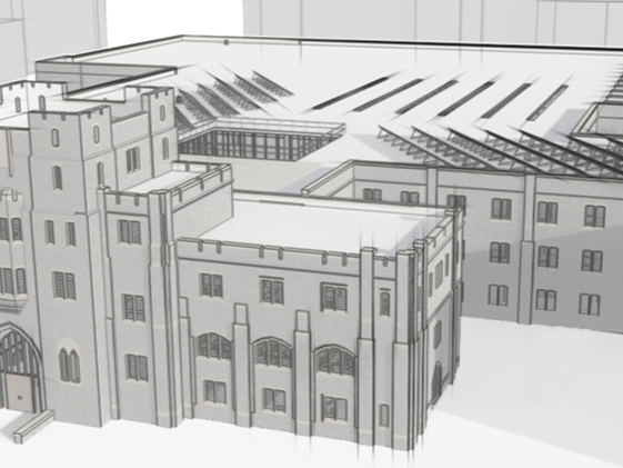 A computer sketch of a large building