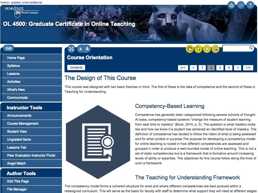 Screen shot of online course page