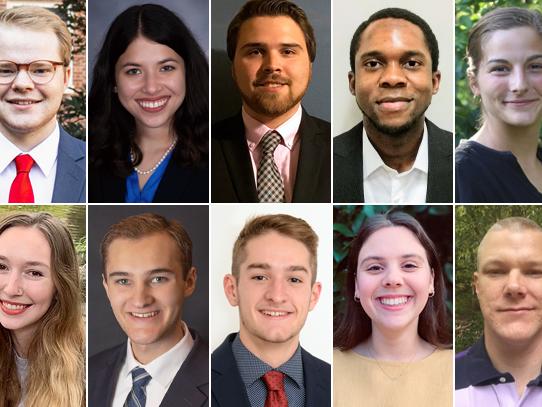 A collage of 10 students smiling at the camera.