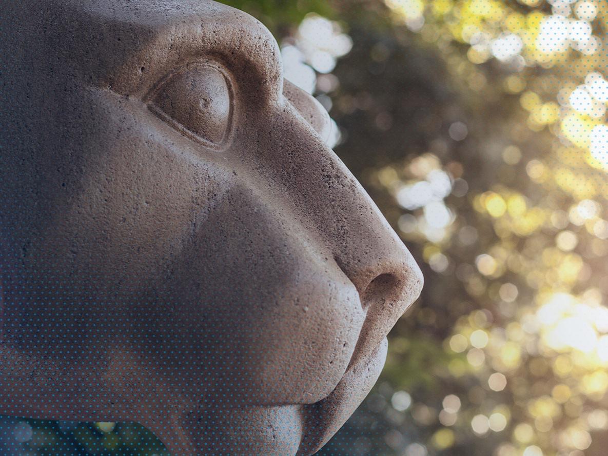 Nittany Lion Shrine illuminated by sunlight