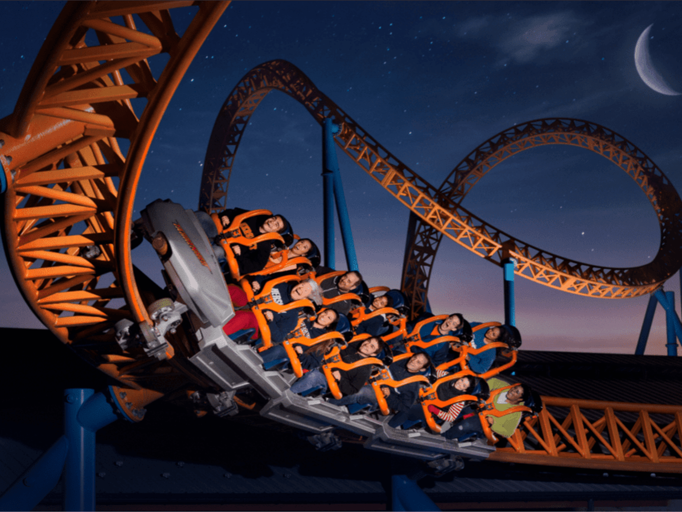Hersheypark in the Dark Fahrenheit roller coaster at night