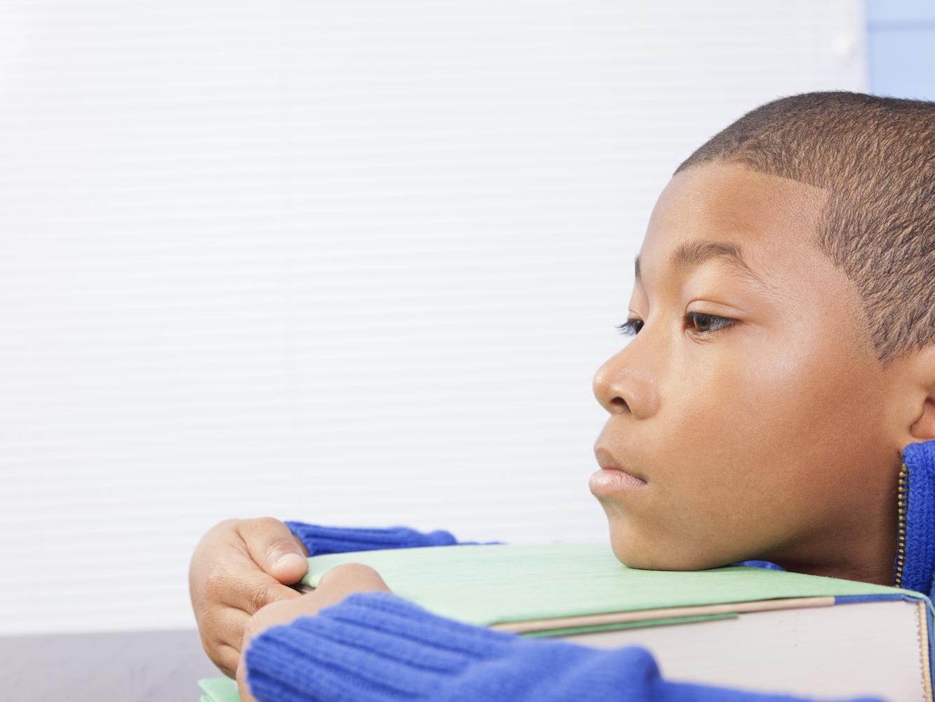 African American boy in classrooom