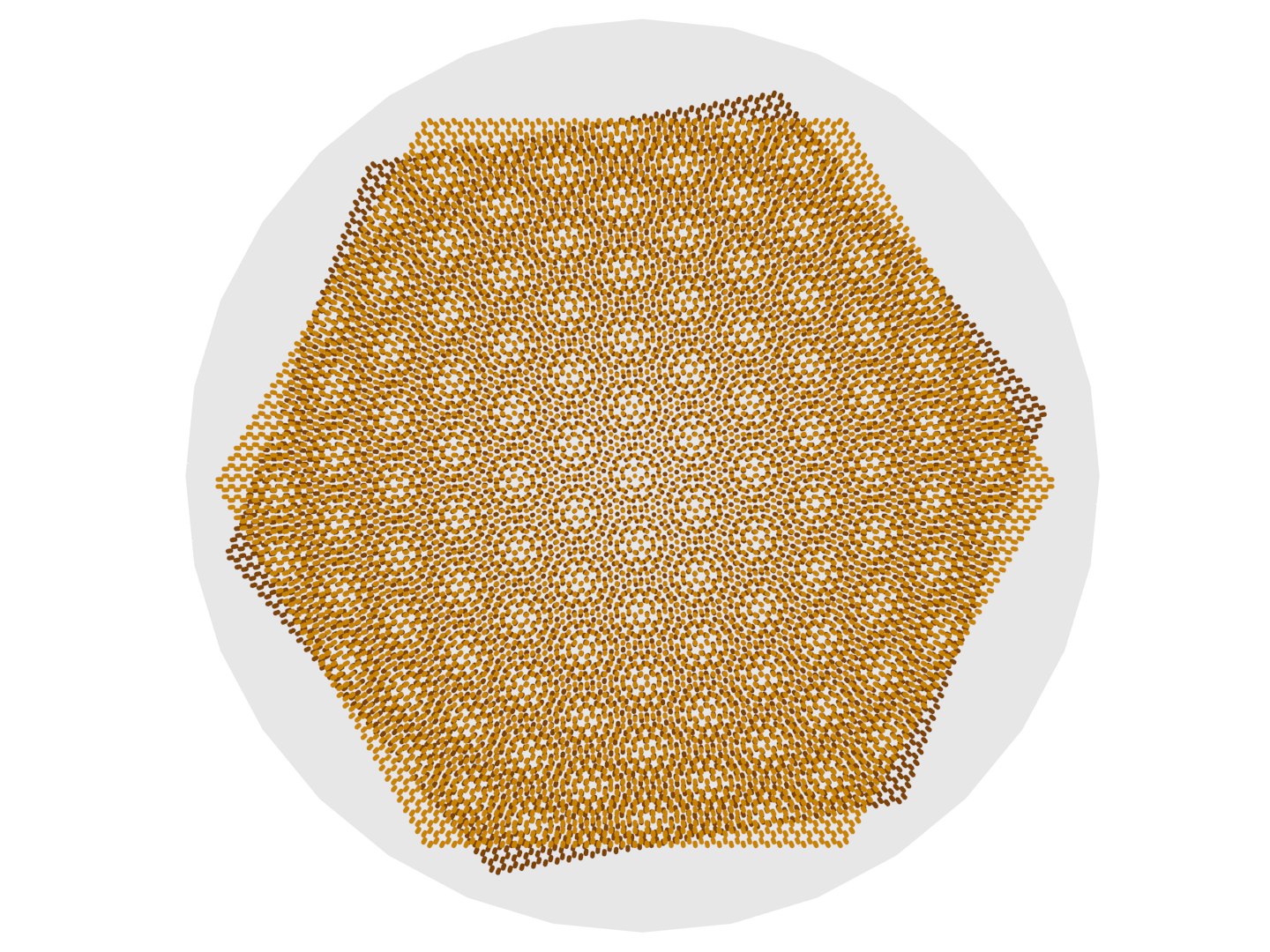 One hexagonal sheet is overlaid and rotated slightly on another hexagonal sheet.