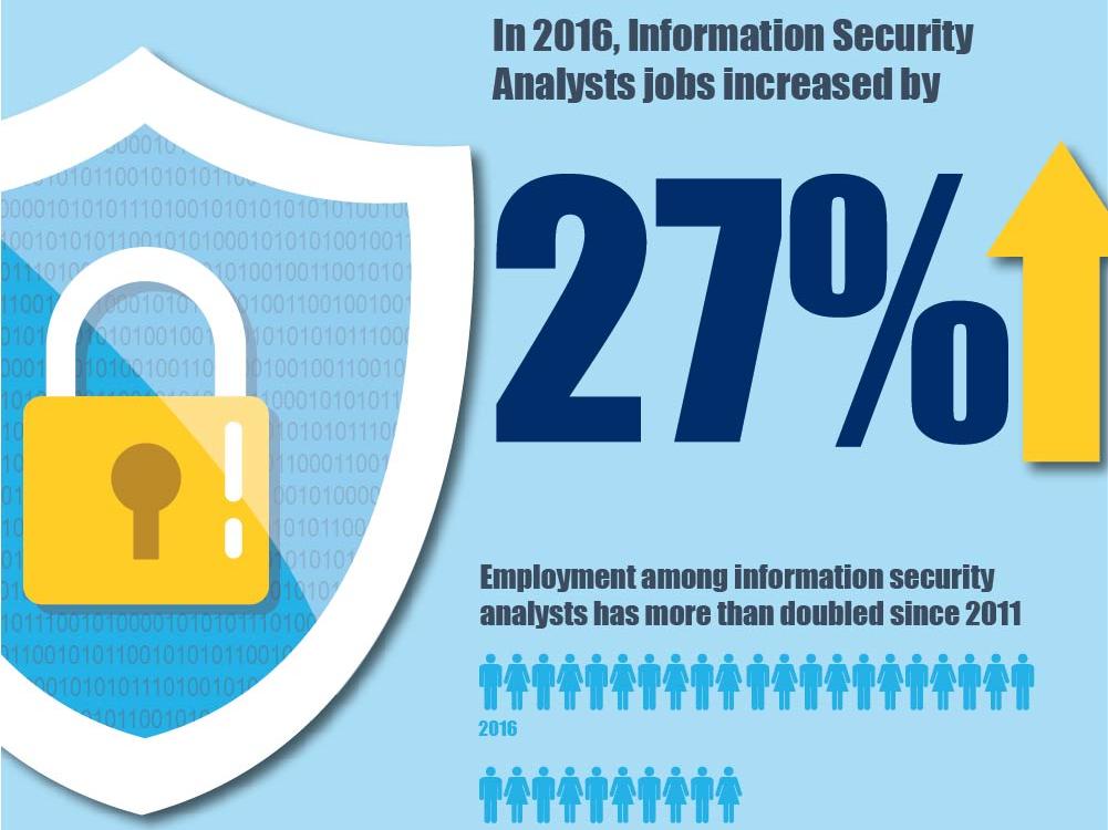 The demand for IT security analysts has grown by 27% in 2016.