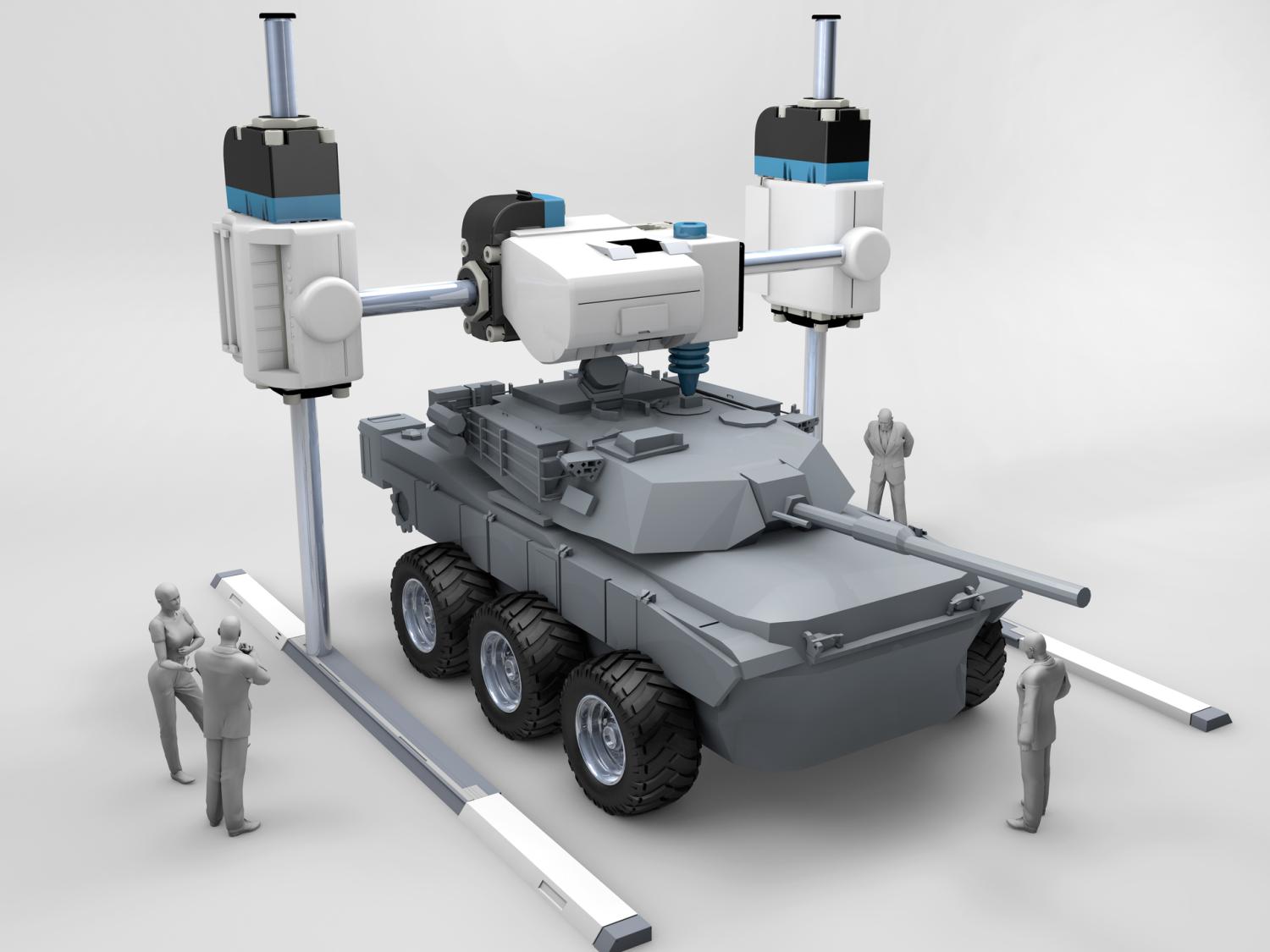 An illustration of military vehicle and ammunition technology printed with 3D printer.