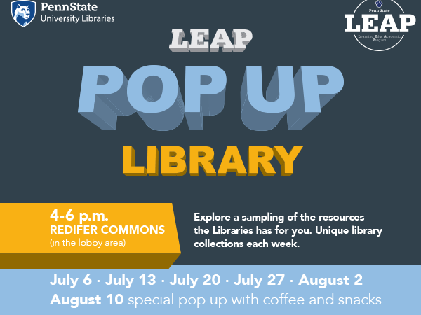 promotional graphic of six dates for pop-up library events at University Park