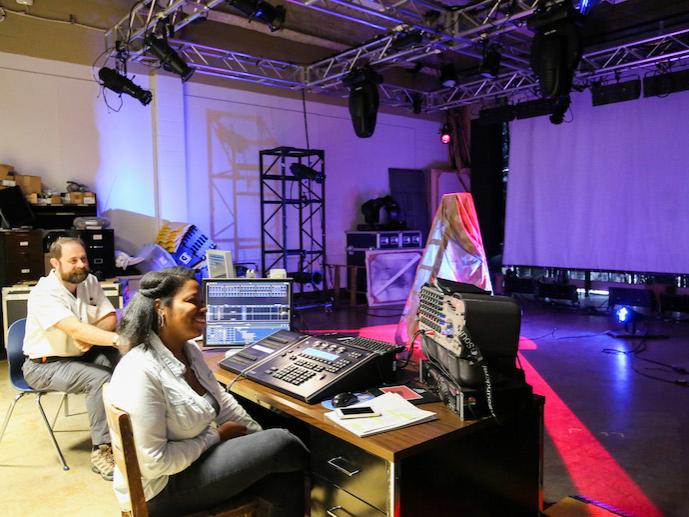 William Kenyon and Lyric Hamilton in the Lighting Lab